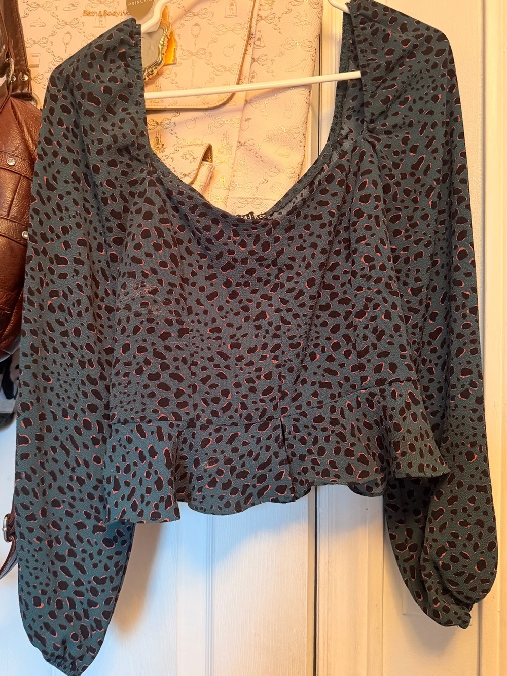 Timing Teal Printed Long-Sleeve Peplum Blouse